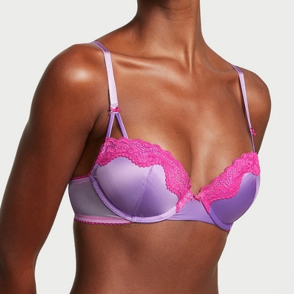 2pc-Tease Smooth Push Up Bra & High Leg Scoop Thong Panty (Purple/Paradise) - Picture 3 of 8